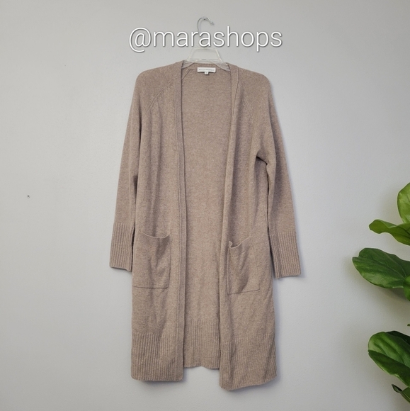 White + Warren Cashmere Tan Maxi Cardigan - Picture 1 of 5